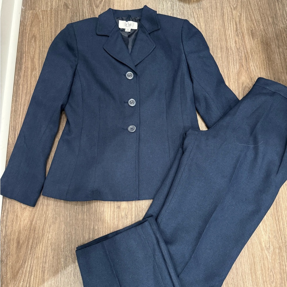 Le Suit Dark Blue Blazer Pantsuit